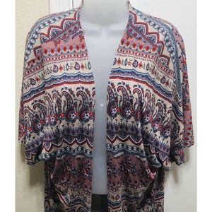 ELA Beach Cover Up Tunic Sz 10 Caftan Paisley Robe Open Front Cardigan MIDI F2